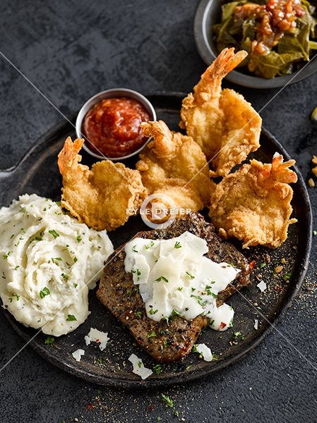 Sirloin and Fried Shrimp