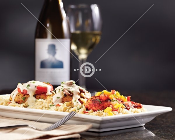 Chicken Trio with Wine Bottle