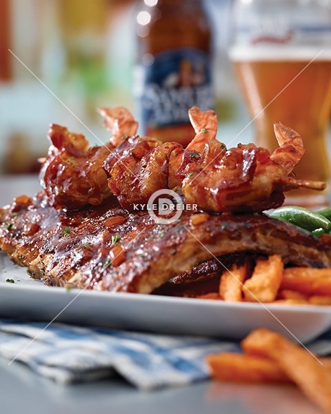 Ribs and Bacon-Wrapped Shrimp